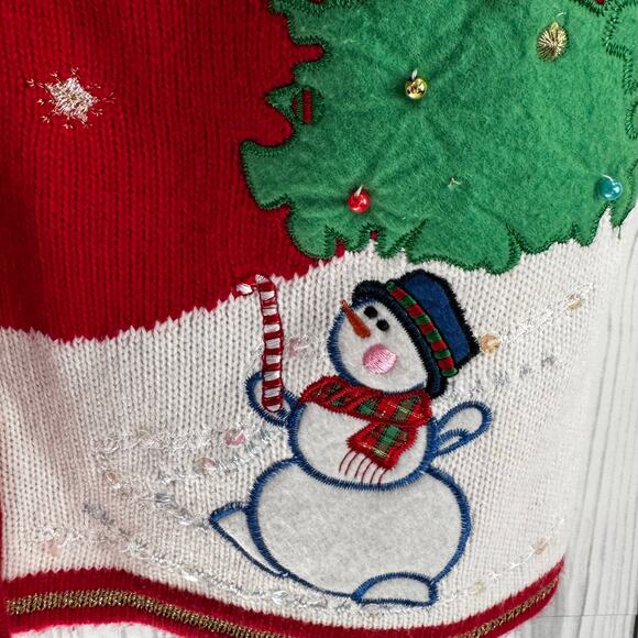 Ugly Christmas Sweater Vest Holiday Womens Medium Red Snowman Winter Wonderland - Picture 2 of 7